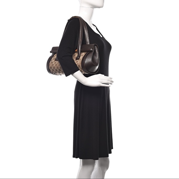 GUCCI Monogram Bamboo Bullet Satchel Brown - Picture 2 of 5